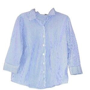 L.L. Bean Seersucker Button Down Shirt Sz. XL Gray White Button Down 3/4 Sleeve